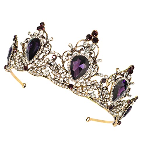 FRCOLOR 1stk Braut Tiara Aus Metall Kristallkönigin Strass-stirnbänder Braut Vintage Barocke Tiara Strass-hochzeit Schmuck Haarband Papierkronen Kamm Violett Legierung Damen Halloween von FRCOLOR