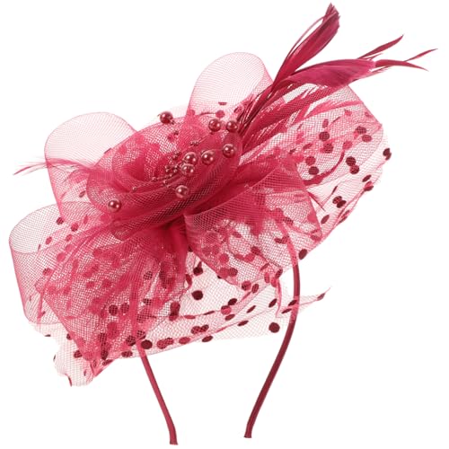 FRCOLOR 1stücke Damen Fascinator Mit Blumenmuster Und Netzband Für Hochzeiten Teepartys Und Besondere Anlässe Kopfaccessoire Weinrot von FRCOLOR