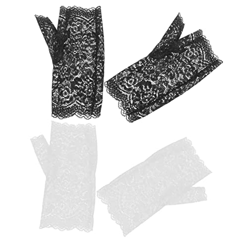 FRCOLOR 2 Paar Spitzenhandschuhe Für Damen Spitzenhandschuhe Mit Blumenmuster Hochzeitsspitzenstoff Zum Schneidern Kurze Handschuhe Für Damen Abendhandschuhe Braut Haarschmuck von FRCOLOR