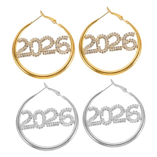 FRCOLOR 2 Paare Damen Creolen Ohrschmuck Zahlen Strassbesetzt Große Hoop Ohrringe Leicht Festlich Vielseitig für Silvester Party Abschlussball von FRCOLOR