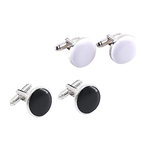 FRCOLOR 2 Paare Herren Manschettenknöpfe aus Legierung Modische Französische Hemdmanschetten Praktische Runde Cufflinks in Schwarz und Weiß Stilvolle Hemdknöpfe für Festliche Anlässe und von FRCOLOR