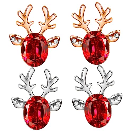 FRCOLOR 2 Paare Hirschgeweih Ohrstecker Damen Ohrringe Weihnachts Schmuck Modisch Vielseitig für Party Alltag Festtage von FRCOLOR