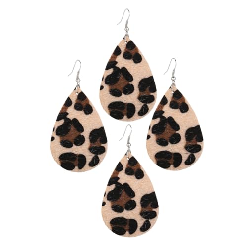 FRCOLOR 2 Paare Leopard Muster Tropfenförmige PU Lederohrringe Damen Vintage Stil Elegante Anhänger Modeschmuck für Alltag und Party von FRCOLOR
