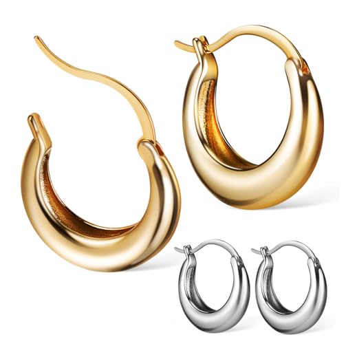 FRCOLOR 2 Paare Modisches Damen Ohrringe Geometrische Creolen in Gold und Silber Leichte und Langlebige Huggie Hoop Ohrringe Vielseitig Kombinierbar für Alltag und Besondere Anlässe von FRCOLOR