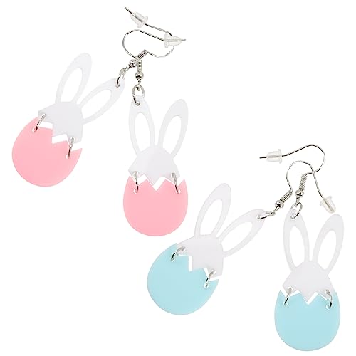 FRCOLOR 2 Paare Osterhasen Ohrringe mit Bunten Eieranhängern Süßes Design für Frühlingsfeste Hypoallergen für Partys und Alltagslook von FRCOLOR