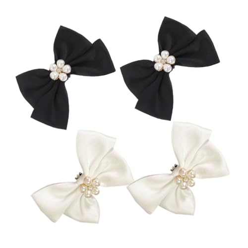 FRCOLOR 2 Paare Schleifen Schuhclips mit Perlenbesatz Abnehmbare Schuhschnallen für Damen Hochzeit Party Dekoration Elegant Wiederverwendbar Leichte Schuhaccessoires in Schwarz und Beige von FRCOLOR