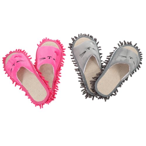 FRCOLOR 2 Paare Waschbare Mop Hausschuhe Abnehmbare Komfortable Wischmopp Hausschuhe für Bodenreinigung Starke Wasseraufnahme Geeignet für Küche Bad Büro Zuhause Praktische von FRCOLOR