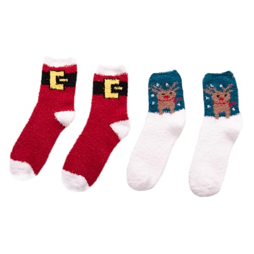 FRCOLOR 2 Paare Weiche Fleece Weihnachtssocken für Damen Warme Indoor-socken mit Sternenhimmel Buchstabenmuster Kuscheliger Komfort für Winter und Zuhause von FRCOLOR