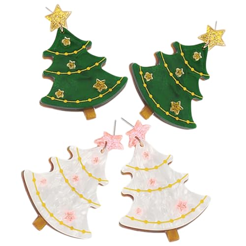 FRCOLOR 2 Paare Weihnachtsbaum Ohrstecker aus Leichte Statement Ohrringe in Weiß und Grün Ohrschmuck für Teenager Weihnachtlicher Schmuck Hautfreundlich Langlebig von FRCOLOR