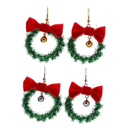 FRCOLOR 2 Paare Weihnachtsohrringe Damen Kreative Xmas Ohranhänger Schleife mit Glocke Bunte Weihnachtsdekoration Festlicher Ohrschmuck für Party und von FRCOLOR