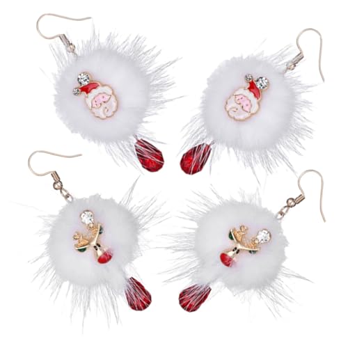 FRCOLOR 2 Paare Weihnachtsohrringe Santa Claus und mit Flauschigen Kugeln Leichte Dangle Ohrstecker Festlicher Schmuck für Damen und Mädchen für Weihnachtsfeier und von FRCOLOR