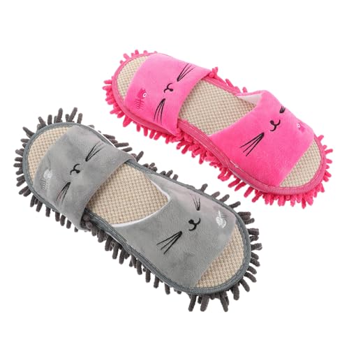 FRCOLOR 2 Paare Wischmopp Hausschuhe Rutschfest Geräuschlos Mikrofaser Slipper für Bodenreinigung Waschbare Hausschuhe für Zuhause Praktische Langlebige Reinigungsschuhpantoffeln von FRCOLOR