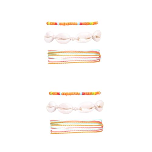 FRCOLOR 2 Sätze Bohemian Fußkettchen Teilig Ankle Chains Wachs Schnur Mit Muscheln Für Frauen Für Strandpartys Täglichen Gebrauch Handgefertigter Fußschmuck Orange 3 Stück * 2 von FRCOLOR