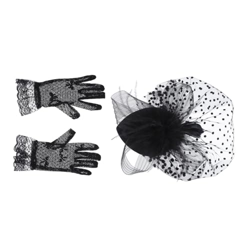 FRCOLOR 2 Sets Elegante Damen Retro Kopfschmuck Netz Garn Hut Handschuhe Für Hochzeit Kirche Party von FRCOLOR