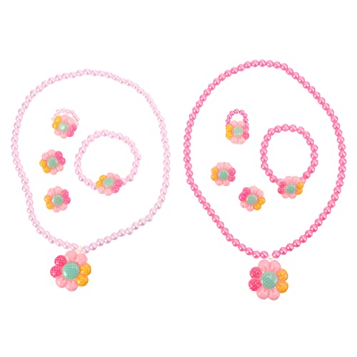 FRCOLOR 2 Sätze Imitationsperlen Halskette Armband Ring und Ohrringe im Blumendesign für Foto Requisiten und Kostüme Rosa von FRCOLOR