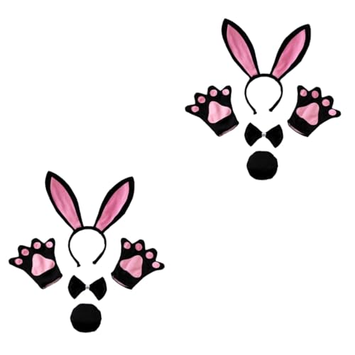 FRCOLOR 2sätze Mädchen Hasen Kostüm Set Mit Haarreif Fliege Und Handschuhen Schwarz Für Fasching Und Cosplay Partys Teiliges Set Für Jungen Und Mädchen von FRCOLOR