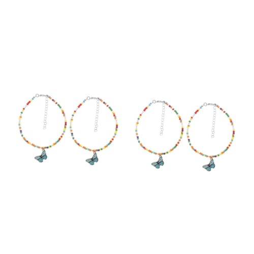 FRCOLOR 2 Sätze Perlen Fußkettchen Für Damen Verstellbar Bohemian Ankle Bracelet Für Strand Festivals Partys Teiliges Eleganter Fußschmuck Mit Schmetterlingen 2 Stücke * 2 von FRCOLOR