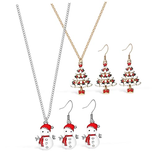 FRCOLOR 2 Satz Weihnachtsschmuck Set Damen Ohrstecker Schneemann Tannenbaum Anhänger Halskette Leichtes Legierung Schmuckset Festlich Langlebig Modisch von FRCOLOR