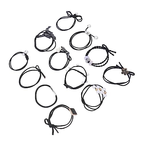 FRCOLOR Haarschmuck 2 Sets 4 Stück Schwarze Haarspangen Damenanzüge Damen-Haar-Accessoires Perlen-Haarspangen Haarring Perlen-Haargummi Haarband Kopfseil Haarkreis Elastisches Stirnband von FRCOLOR