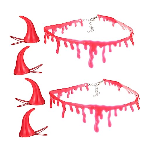 FRCOLOR 2 Sätze Haarnadel Blut Halskette Halloween Teufelshörner Haarspange Halsband Aus Gefälschtem Blut Halloween Verkleiden Dämon Kostüm Schmuck Kind Unheimlich Tpr Umweltschutzmaterial von FRCOLOR