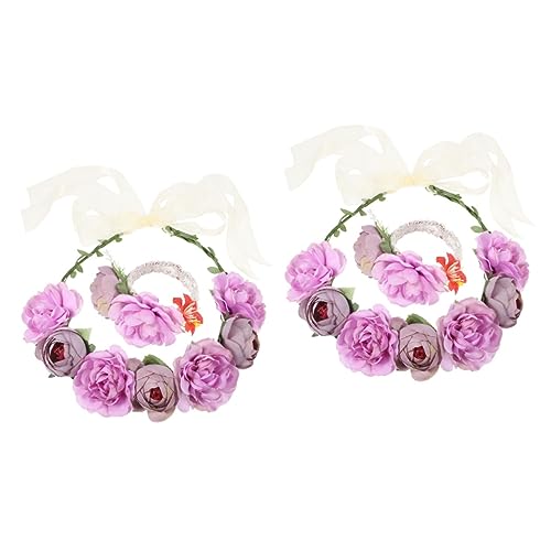 FRCOLOR 2 Sets Hochzeits-braut-accessoires Kronen-set Blumenkronen-paket Corsage Blumen-kopfschmuck Für Frauen Und Mädchen Blumenmädchen-kopfschmuck von FRCOLOR