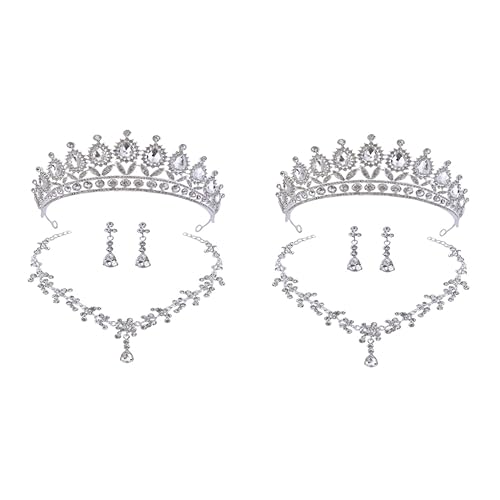 FRCOLOR 2 Sätze Krone Halskette Ohrringe Damenanzüge Damenhalsketten Hochzeitskrone Hochzeitsschmuck Halsketten Für Damen r Damenschmuck Kronen Für Frauen Strass Tiara Braut Kleid Strass von FRCOLOR