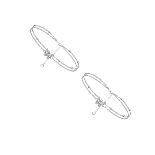 2 Stck. Doppellagiges Fußkettchen mit Funkelnden Strasssteinen Elegantes für Frauen für Strand Partys Leicht Hautfreundlich von FRCOLOR