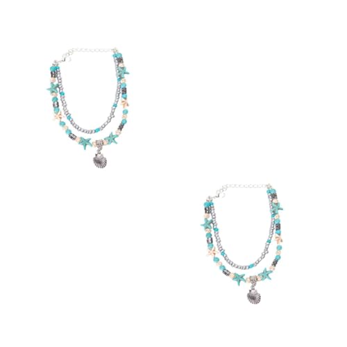FRCOLOR 2 Stck. Muscheln Fußkettchen Damen mit Perlen Verstellbare Yoga Fußkette für Strand Retro Schmuck mit Anhänger Perfektes für Frauen Familie Langlebig von FRCOLOR