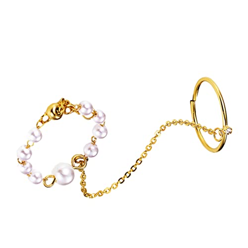 FRCOLOR 2 Stck. Perlenring Kreativer Retro Kettenring für Damen Eleganter Finger Schmuck Einzigartiges Design für Besondere Anlässe zur Feierlichkeiten von FRCOLOR