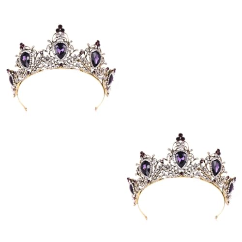 FRCOLOR 2 Stk Krone Für Frauen Stirnbänder Metall Für Damen Barocke Kopfbedeckung Diamant-stirnband Königliche Tiara-krone Vintage-strass-stirnband Mädchen Haarteil Fräulein Violett von FRCOLOR