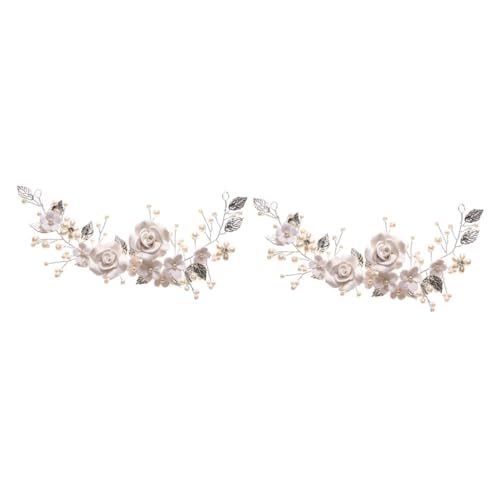 FRCOLOR 2 Stk Rebe Perle Tiara Stirnbänder mit Perlen Dekorationen für Hochzeitszeremonien Haarbänder Haarband Hochzeitsdeko Kopfschmuck Hochzeit Stirnband Kupferdraht Weiß von FRCOLOR