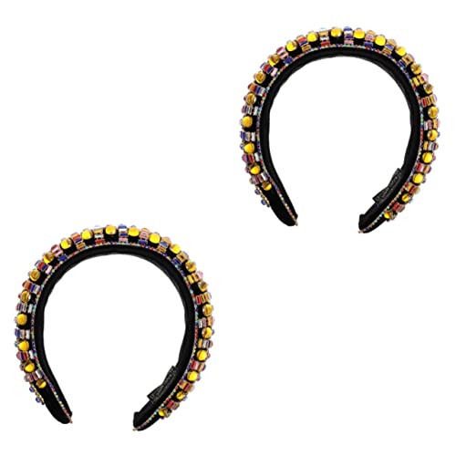 FRCOLOR 2 Stk Vintage Stirnband Mit Breiter Krempe Badekopfpackung Strass-stirnbänder Für Frauen Strass-make-up-stirnbänder Dickes Stirnband Edelsteine Perlen Damen Makeup Entferner Stoff von FRCOLOR