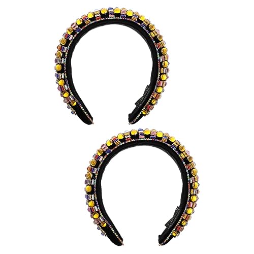 FRCOLOR 2 Stk Vintage Stirnband Mit Breiter Krempe Perlenstirnband Für Frauen Breiter Haarreif Badekopfpackung Strass Breites Haarband Strasssteine Europäisch Und Amerikanisch Stoff Braut von FRCOLOR