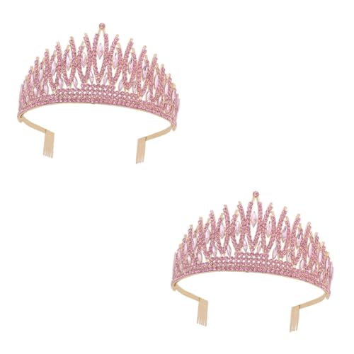 FRCOLOR 2 Stk rosa Strasskrone Hochzeitsdekoration Hochzeitskopfschmuck für die Braut graceling dirndl elegant Haarschmuck für die Hochzeit Tiara Strass-Kopfschmuck frauen krone von FRCOLOR