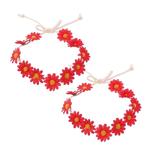 FRCOLOR 2 Stück 11 Stirnbänder Für Frauen Gänseblümchen Böhmisches Blumenmädchen Rote Haaraccessoires Für Frauen Kopfbügel Rotes Stirnband Frauen Stirnband Fräulein Hochzeit Haarring von FRCOLOR