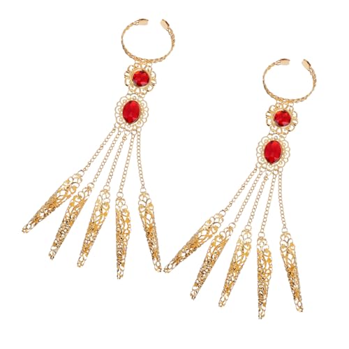 FRCOLOR 2 Stück Bauchtanz Armband mit Fingernagel Ring Teiliges Goldfarbene Ethno Tanz Accessoires Flexibel Damen Party Kostüm Schmuck von FRCOLOR