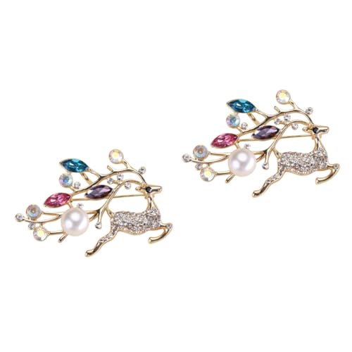 FRCOLOR 2 Stück Brosche mit Hirschmotiv Perlenbesatz Damenbrosche für Partys Hochzeiten Besondere Anlässe Modisches Accessoire für Kleidung Taschen Schals von FRCOLOR