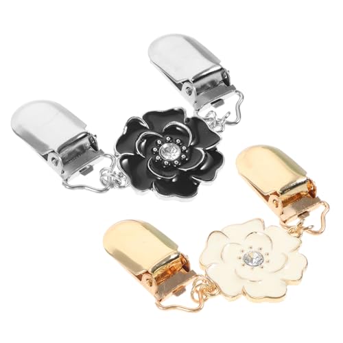 FRCOLOR 2 Stück Damen Blumenbroschen und Strickjacken Clips aus Robustem Legierungsmetall Vielseitig als Schal Cardigan oder Hemdkragen Clip in Weiß und Schwarz Modisches Kleidungs von FRCOLOR