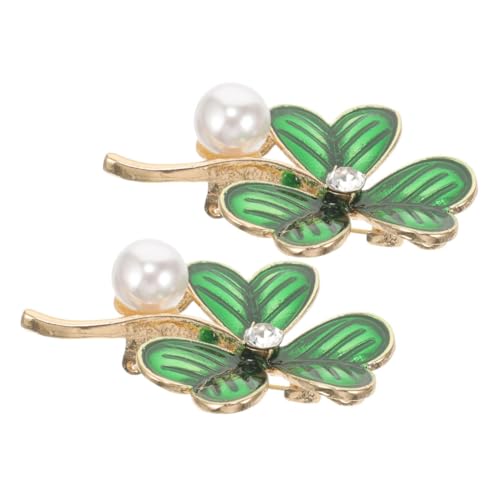 FRCOLOR 2 Stück Damen Broschen Shamrock Kleeblatt Anstecknadel mit Perlen Dekorative Metallbrosche für Kleidung Schals Kleider Langlebig Modisches Accessoire für Frauen von FRCOLOR