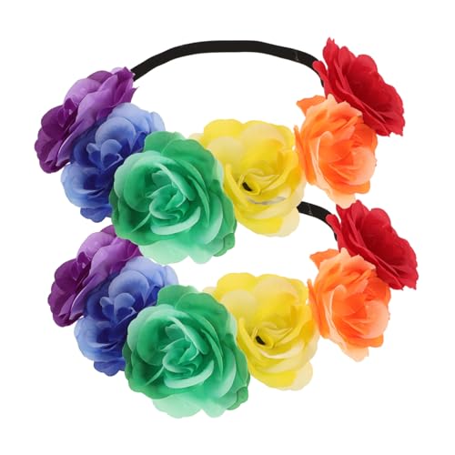 FRCOLOR 2 Stück Dekorativer Kopfschmuck Rosenblumen Stirnband Blumen Stirnbänder Rosen Kopfschmuck Blumen Haarreif Blumen Haarband Frauen Blumen Haarkranz Haar Accessoires Polyester von FRCOLOR