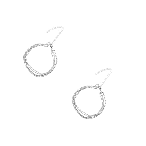 FRCOLOR 2 Stück Dreireihiges Fußkettchen für Damen Verstellbare Metall Anklet mit Glitzersteinen Elegantes Design für Partys Besondere Anlässe ca Silber Langlebige Metalllegierung von FRCOLOR