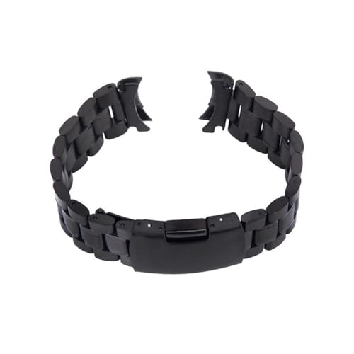 FRCOLOR 2 Stück Edelstahl Uhrenarmband Herren mit Gebogenem Ende Robustes Schwarzes Solid Link Armband Langlebig Inklusive Federstegen Faltschließe mit Push button für Schnellen von FRCOLOR