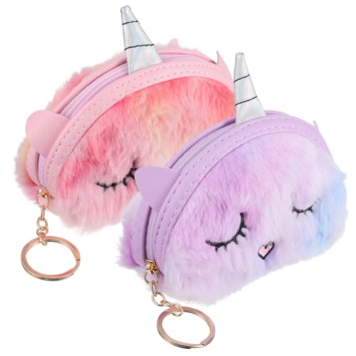 FRCOLOR 2stücke Münzbeutel Aus Plüsch Mit Einhorn-Form Reißverschluss-Geldbeutel Für Münzen Und Kleingeld Kleine Brieftasche Als Schlüsselanhänger von FRCOLOR