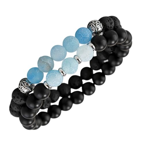 FRCOLOR 2 Stück Eisblau Naturstein Armband für Bequeme Wasserfeste Perlenarmbänder für Valentinstag Freundschaftsgeschenke von FRCOLOR