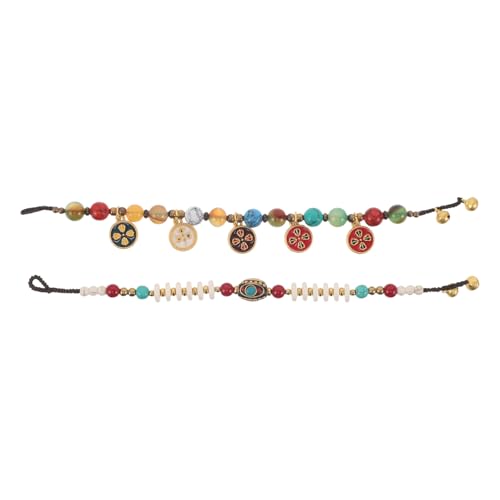 FRCOLOR 2 Stück Ethnische Perlenarmbänder für Damen Handmade Vintage Steinperlen Armband Bunte Chinesische Retro Schmuckstücke für Festivals Partys und Feiertage von FRCOLOR