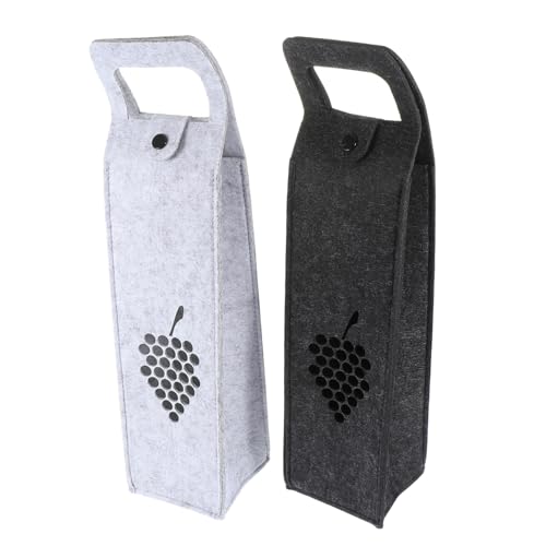 FRCOLOR 2 Stück Filz Weintragetasche Graue Flaschentaschen mit Henkel Stabiles Filzmaterial Tragbar für Rotwein Geschenkbeutel für Weihnachten Party Hochzeit Langlebiger Weintaschenhalter von FRCOLOR