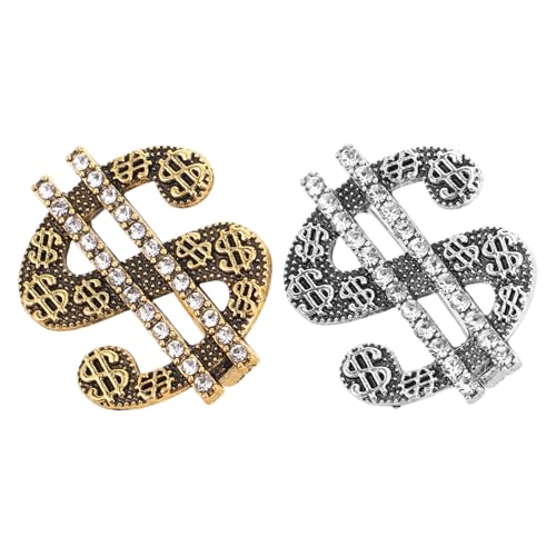 FRCOLOR 2stücke Anstecknadel Brosche Mit Dollarsymbol Zinklegierung Bling Für Herren Kleidungsdekoration Shirts Jacken Mützen Streetwear-events von FRCOLOR