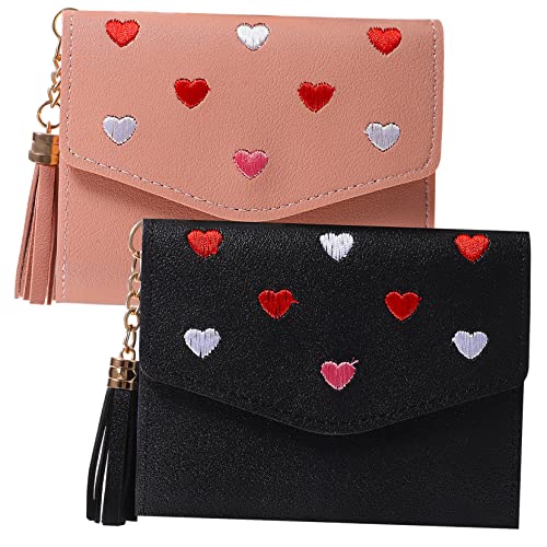 FRCOLOR 2stücke Teilige Dreifach Gefaltete Geldbörsen Aus Pu-Material Mit Herzstickerei Kartenhalter Für Damen Und Mädchen Für Visitenkarten Kreditkarten Kleingeld Und Münzen von FRCOLOR