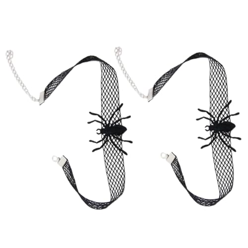 FRCOLOR 2 Stück Gothic Halloween Spider Choker Kette Elastisches Halsband für Auffällige Dekoration bei Partys Festen Hochwertigem Filzstoff Dehnbarer Spitze von FRCOLOR