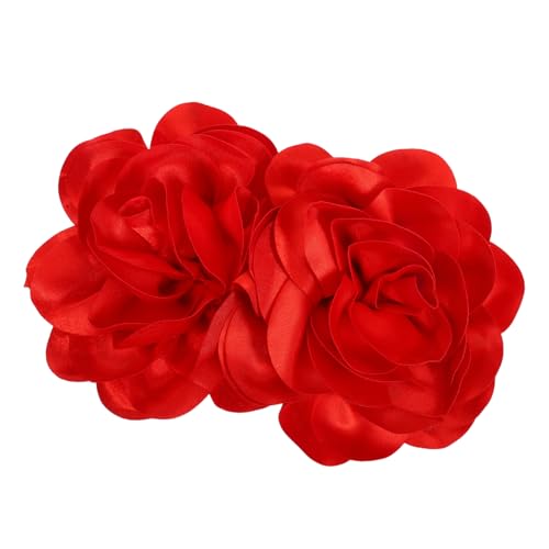 FRCOLOR 2 Stück Große Handgefertigte Satinblumen Brosche Stoffblüten Anstecknadeln Vielseitiges Damen Accessoire für Hochzeit Party Mantel Schal und Tasche Rot von FRCOLOR